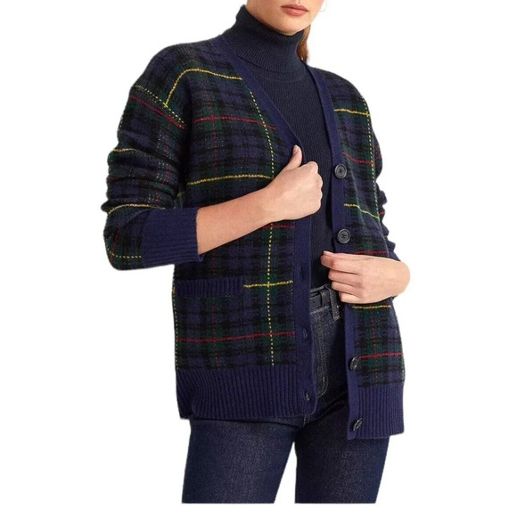 Lauren Ralph Lauren Women's Tarten Plaid Wool Cardigan Sweater Size Medium - Picture 6 of 12